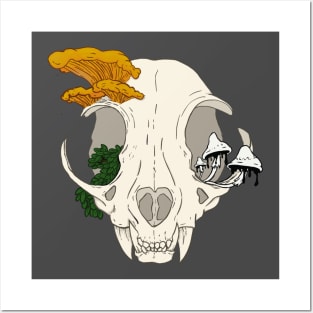 cat  skull with fungi Posters and Art